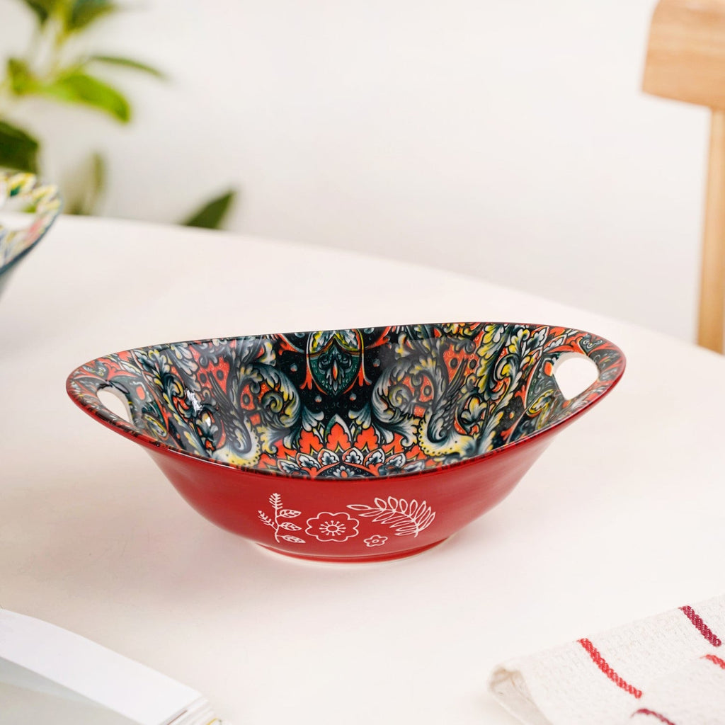 Red Mystic Mandala Ceramic Long Dish 400ml