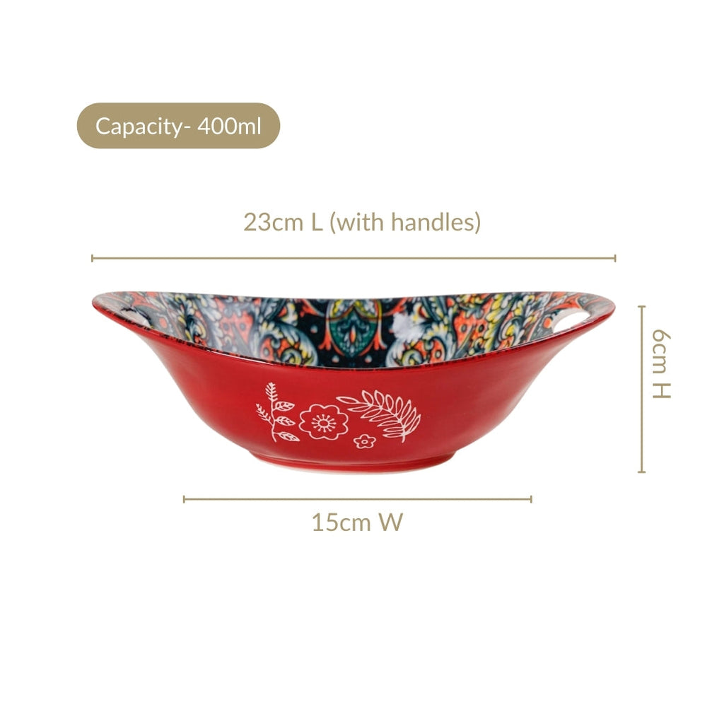 Red Mystic Mandala Ceramic Long Dish 400ml