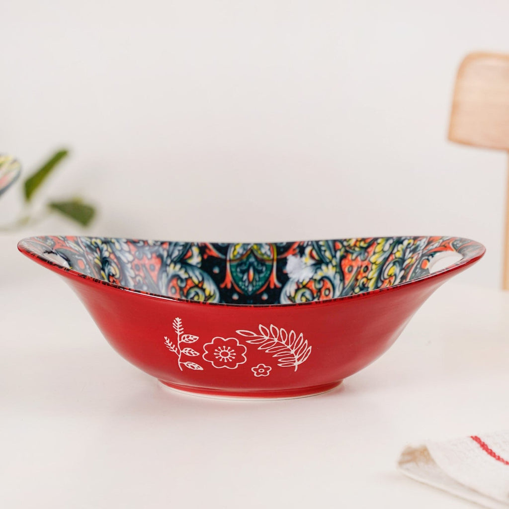 Red Mystic Mandala Ceramic Long Dish 400ml