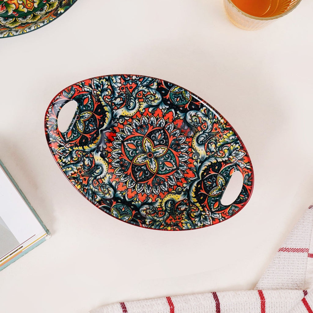 Red Mystic Mandala Ceramic Long Dish 400ml