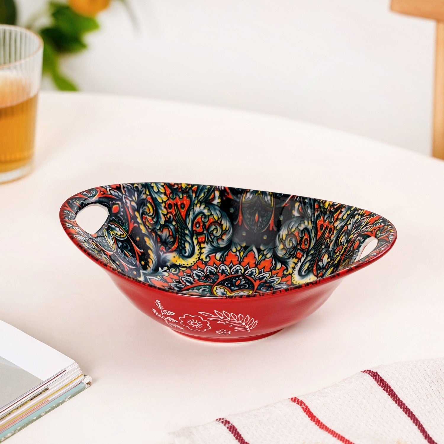 Red Mystic Mandala Ceramic Long Dish 400ml