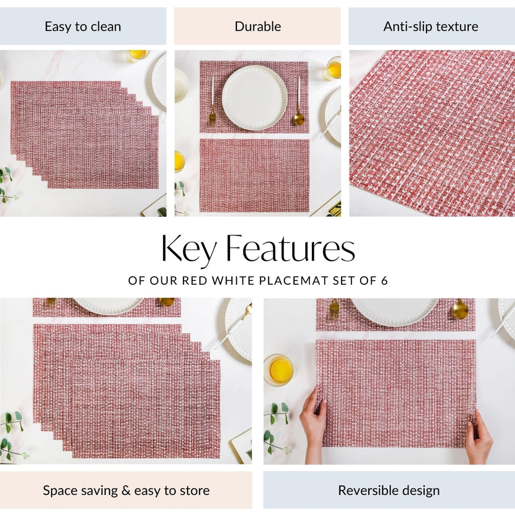 Red White Placemat Set Of 6