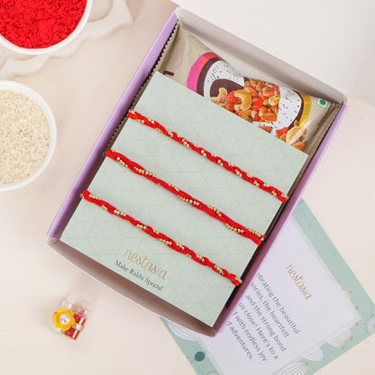 Red and Golden Braided Rakhi Gift Set Of 3