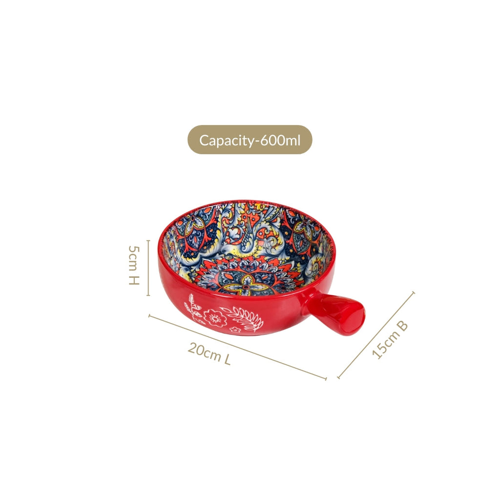 Red Mandala Melange Bowl With Handle 600ml