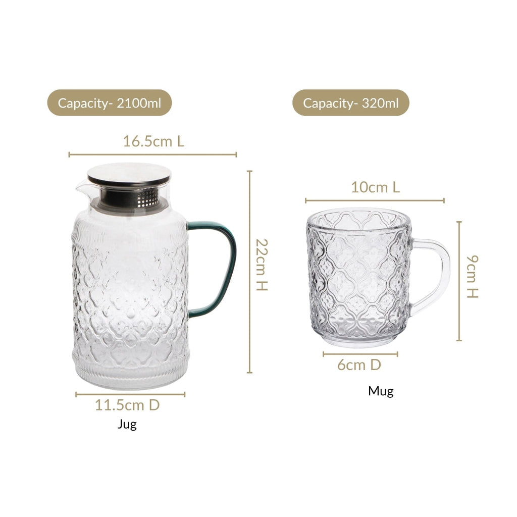 Embossed Glass Pitcher And Mug Set Of 7