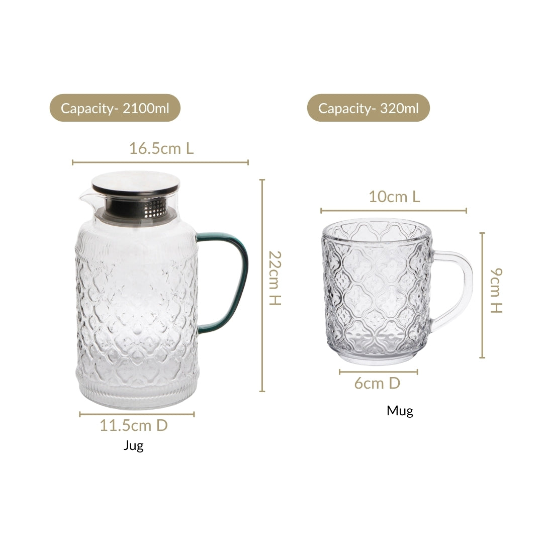 Embossed Glass Pitcher And Mug Set Of 7
