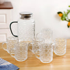 Embossed Glass Pitcher And Mug Set Of 7