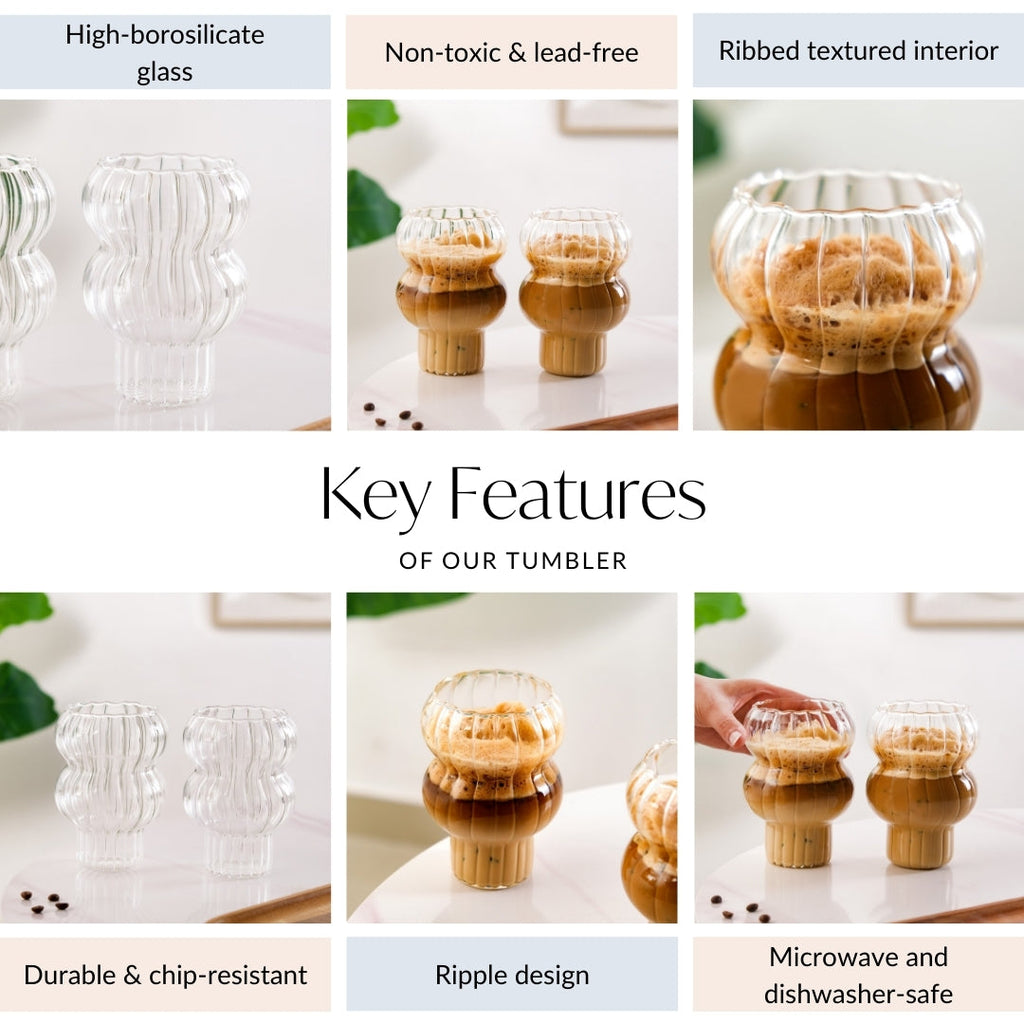 Reeded Latte Glass Cup Set Of 2 600ml