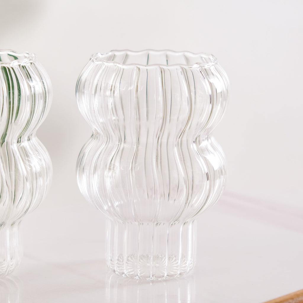 Reeded Latte Glass Cup Set Of 2 600ml