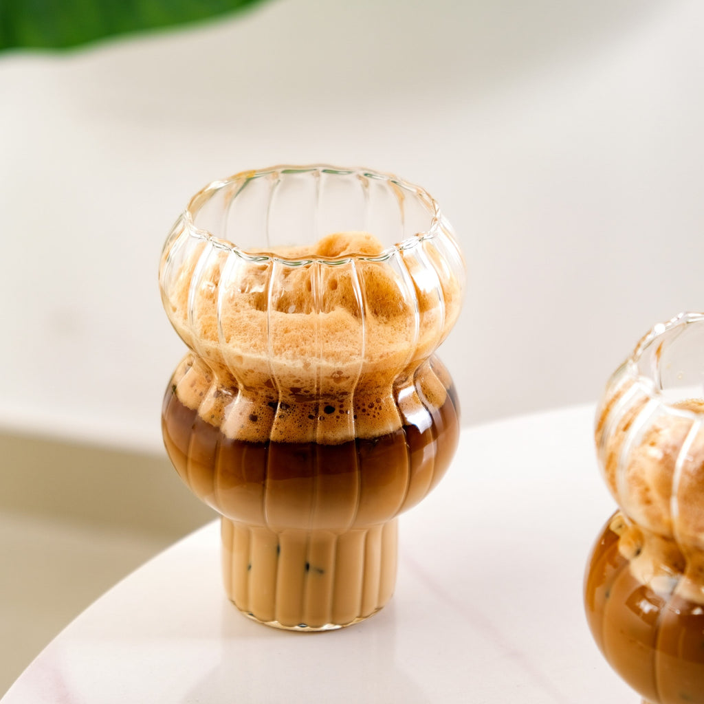 Reeded Latte Glass Cup Set Of 2 600ml