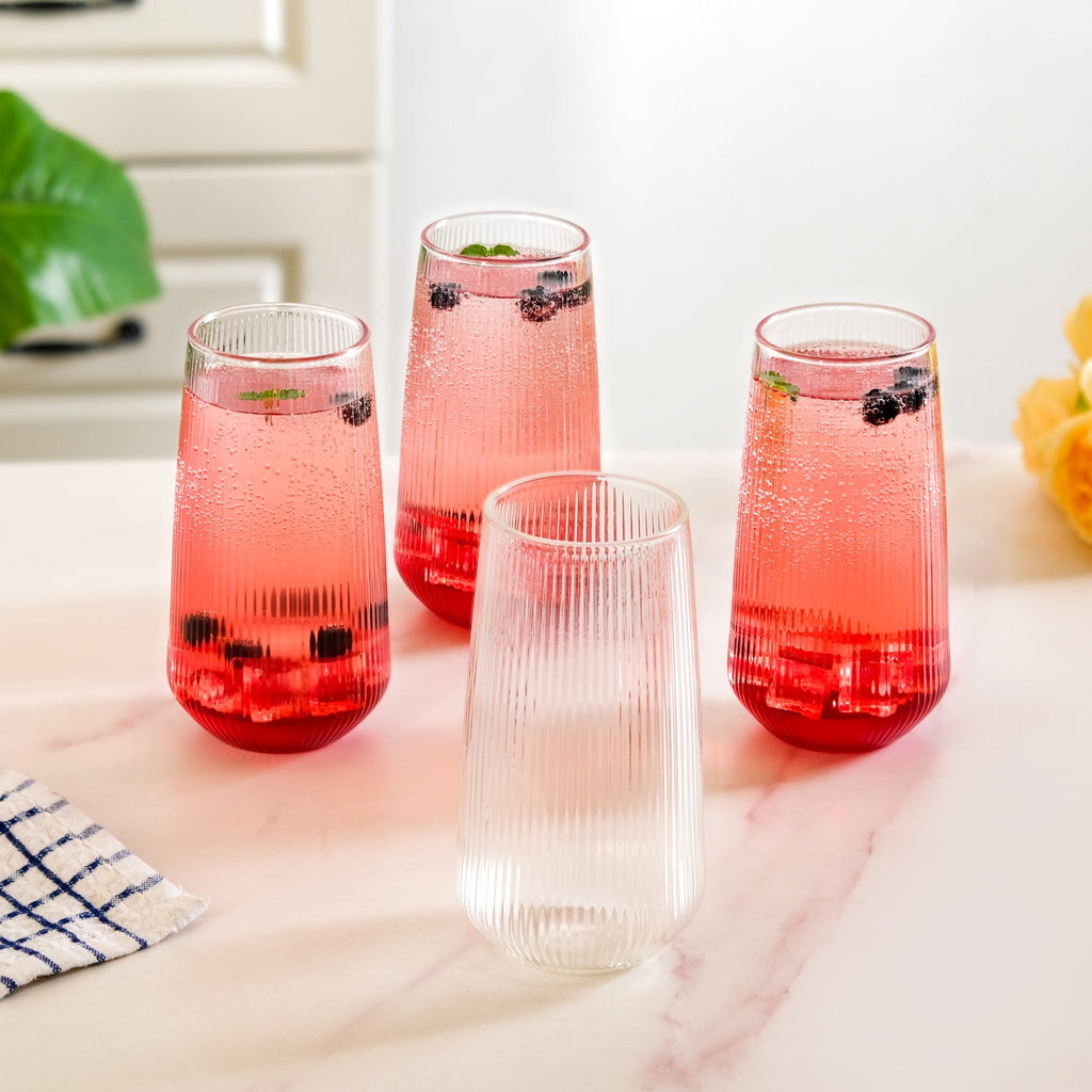 Ribbed Tall Glass Set Of 4 500ml