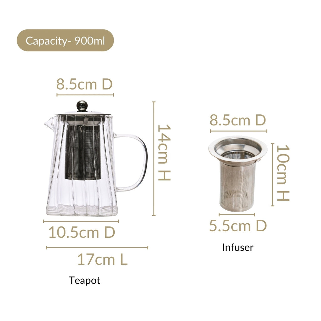 Chic Flame Safe Glass Teapot With Strainer 900ml