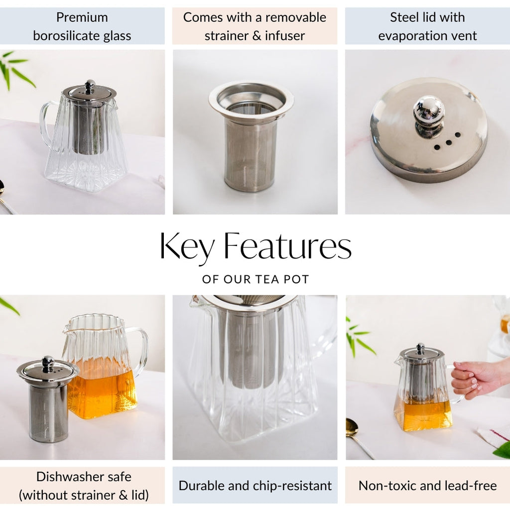 Chic Flame Safe Glass Teapot With Strainer 900ml