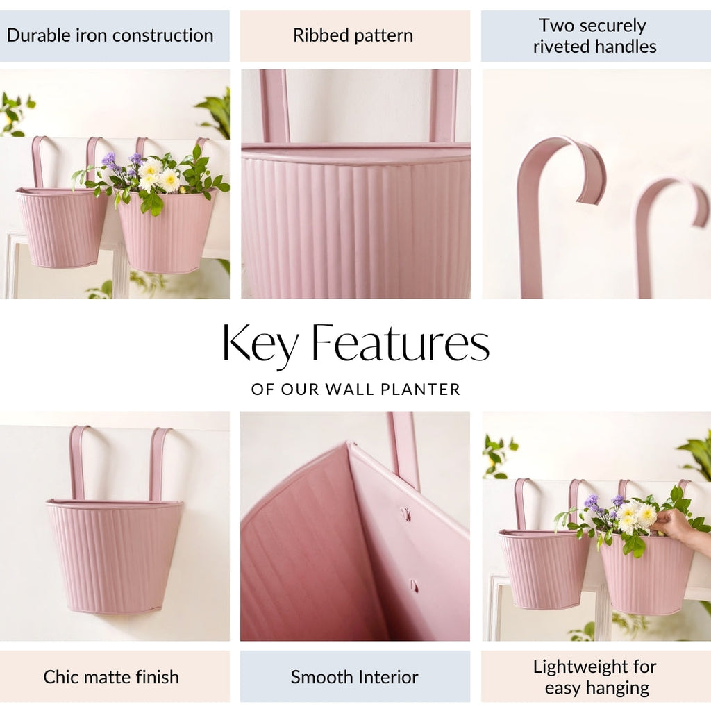 Ribbed Hanging Planter Set Of 2 Dusty Pink