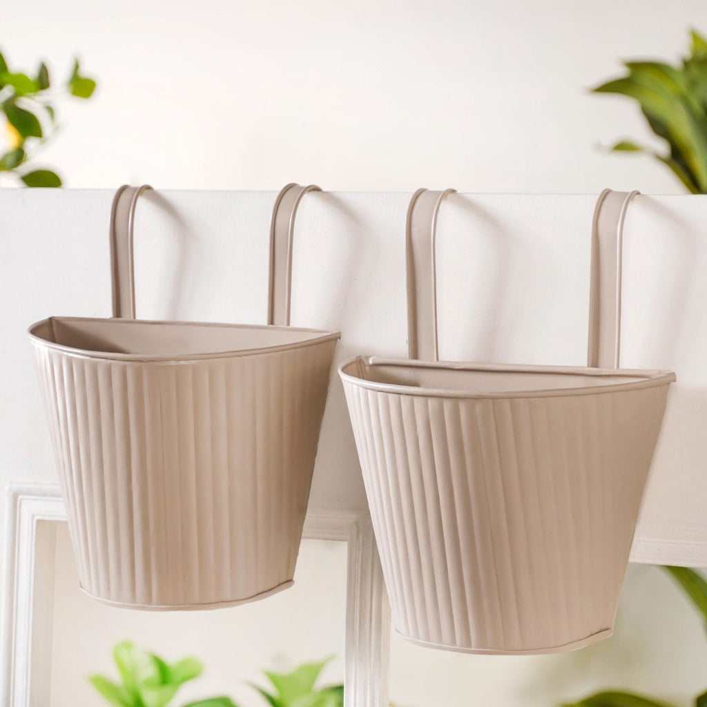 Ribbed Hanging Planter Set Of 2 Taupe