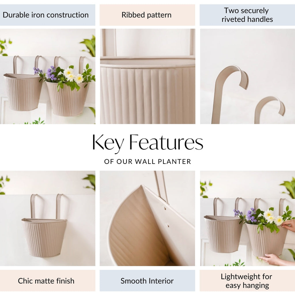 Ribbed Hanging Planter Set Of 2 Taupe