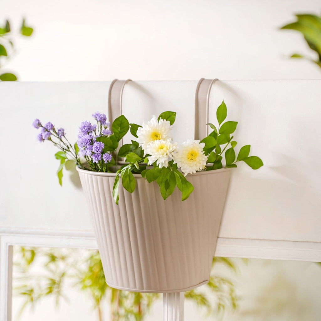 Ribbed Hanging Planter Set Of 2 Taupe