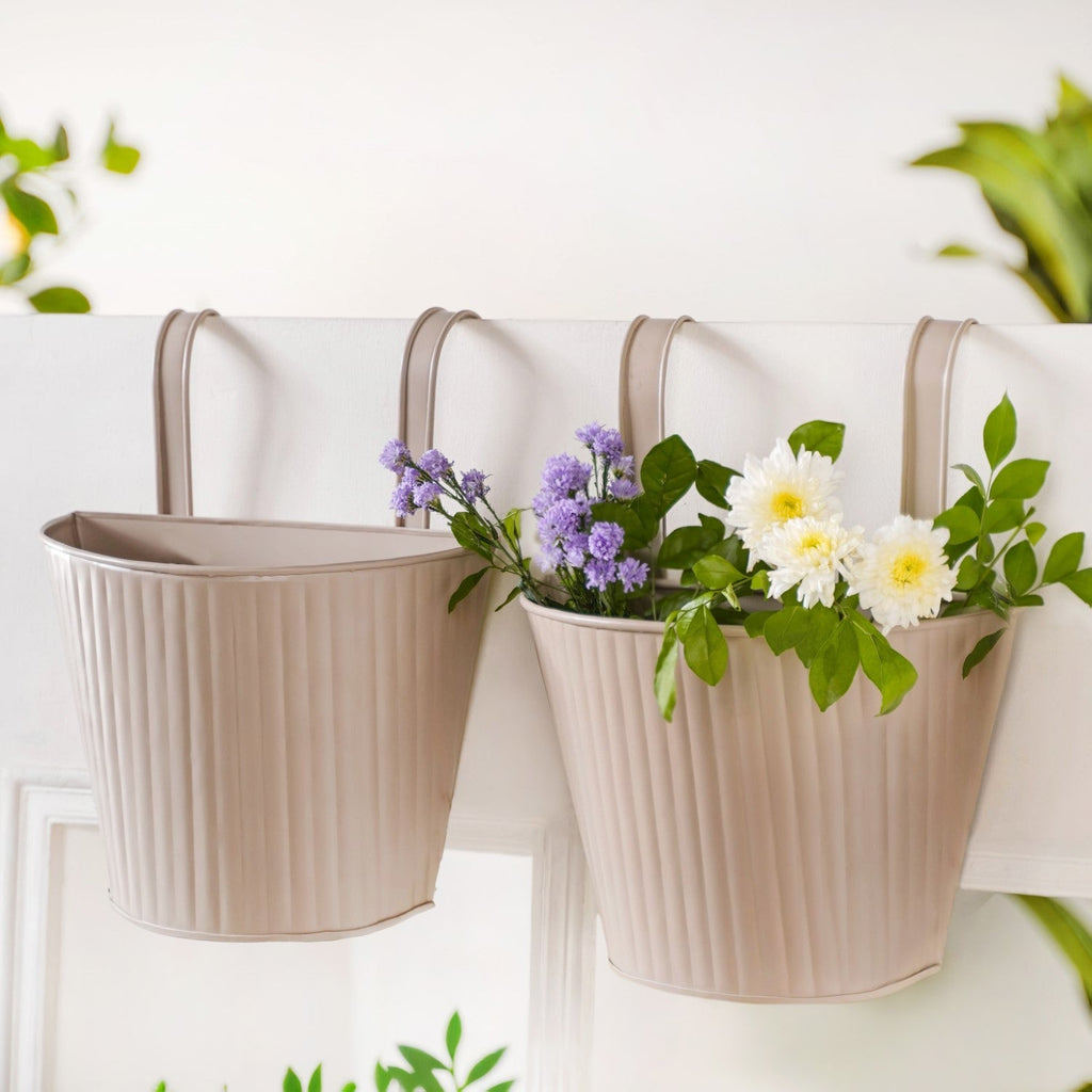 Ribbed Hanging Planter Set Of 2 Taupe