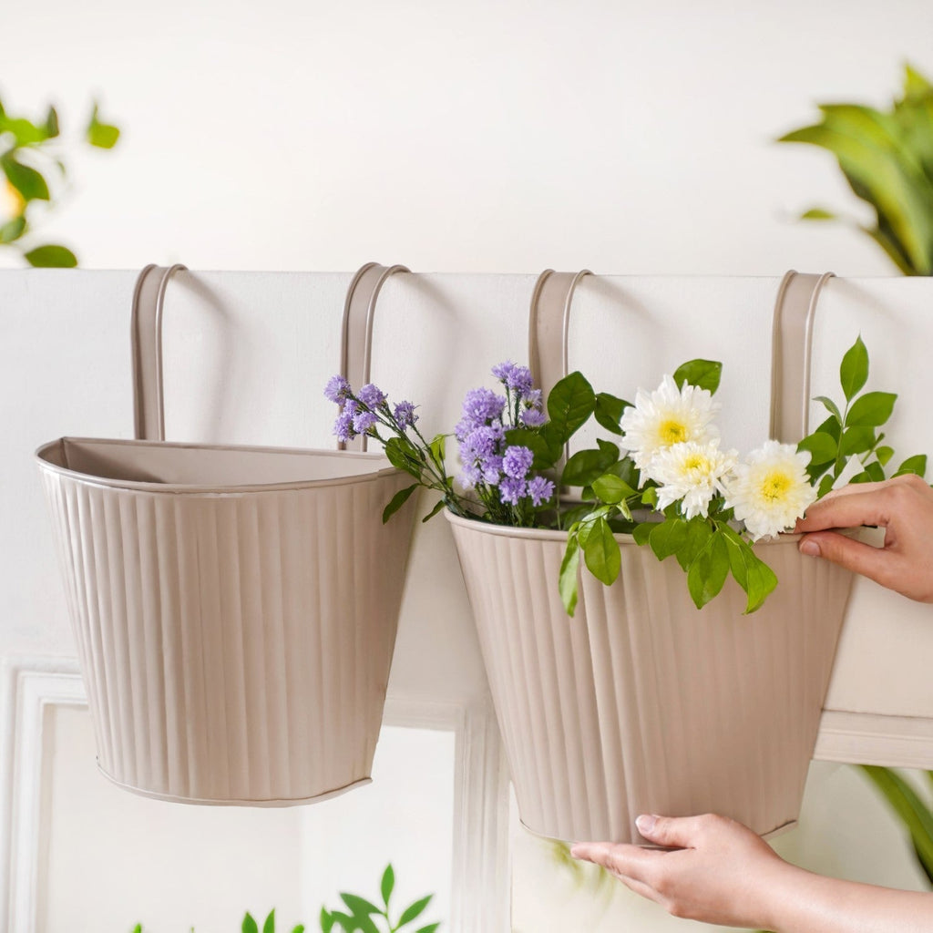 Ribbed Hanging Planter Set Of 2 Taupe