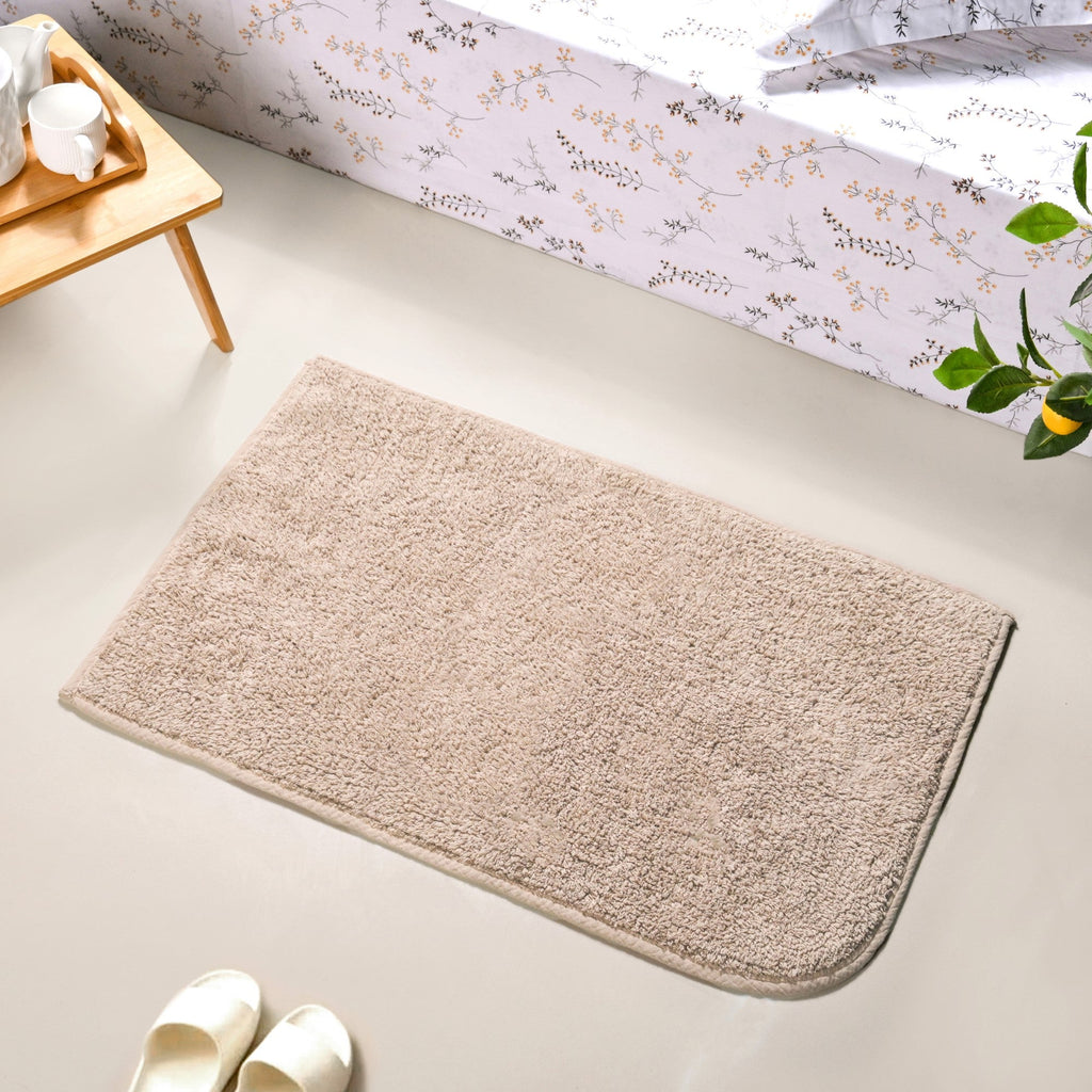 Ribbed Reversible Cotton Floor Mat Beige 82x50cm