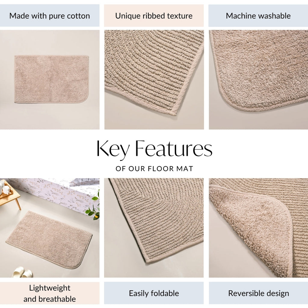 Ribbed Reversible Cotton Floor Mat Beige 82x50cm