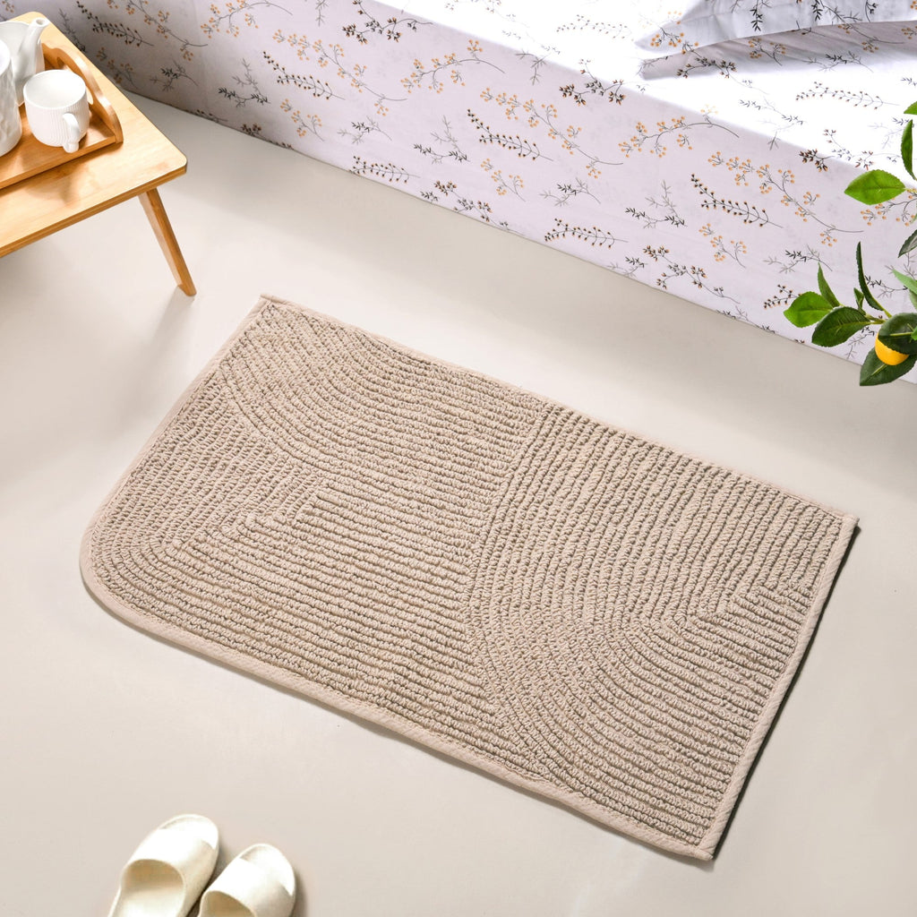 Ribbed Reversible Cotton Floor Mat Beige 82x50cm