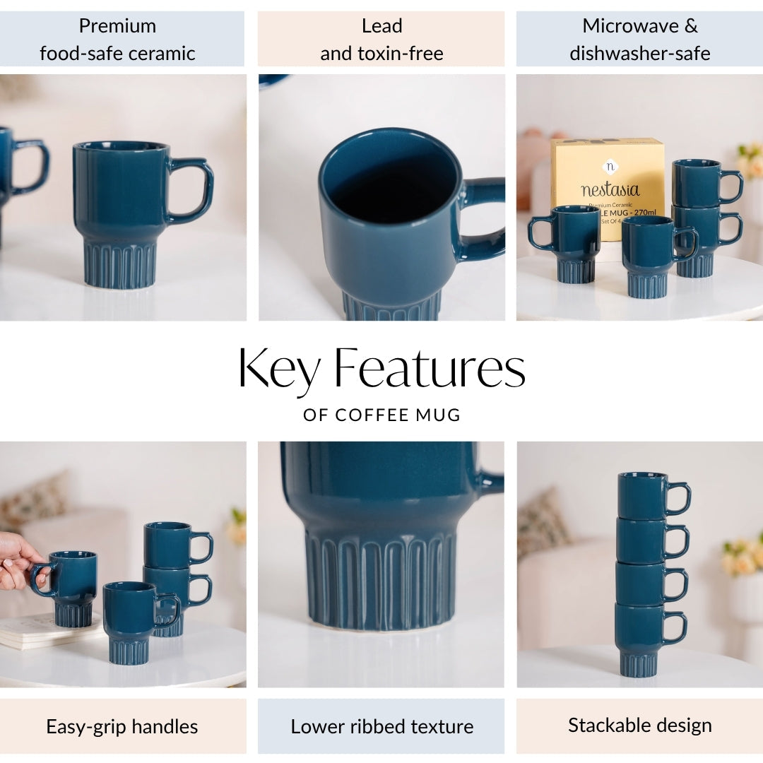 Ribelle Ceramic Stackable Mug Set Of 4 Deep Blue 270ml