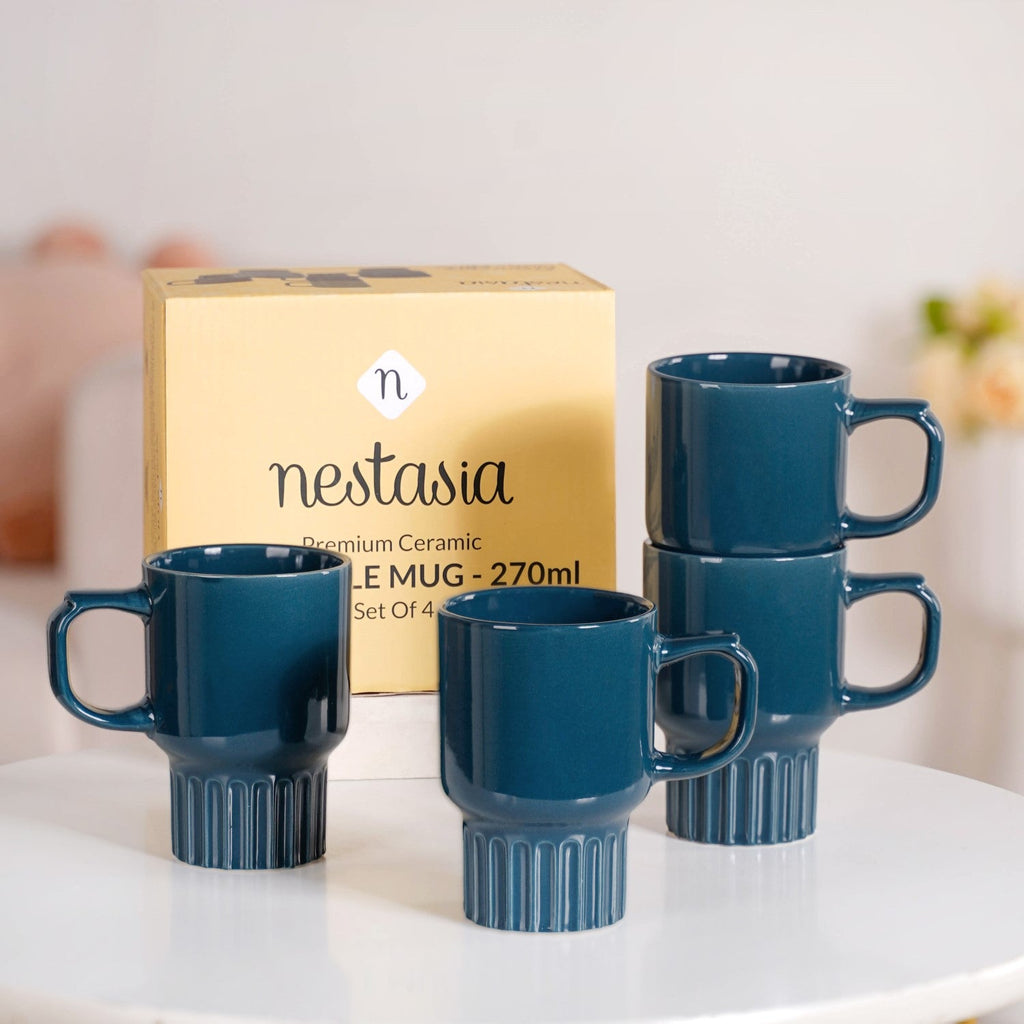 Ribelle Ceramic Stackable Mug Set Of 4 Deep Blue 270ml