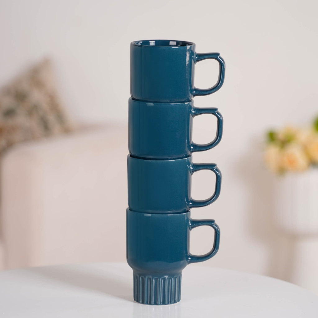 Ribelle Ceramic Stackable Mug Set Of 4 Deep Blue 270ml