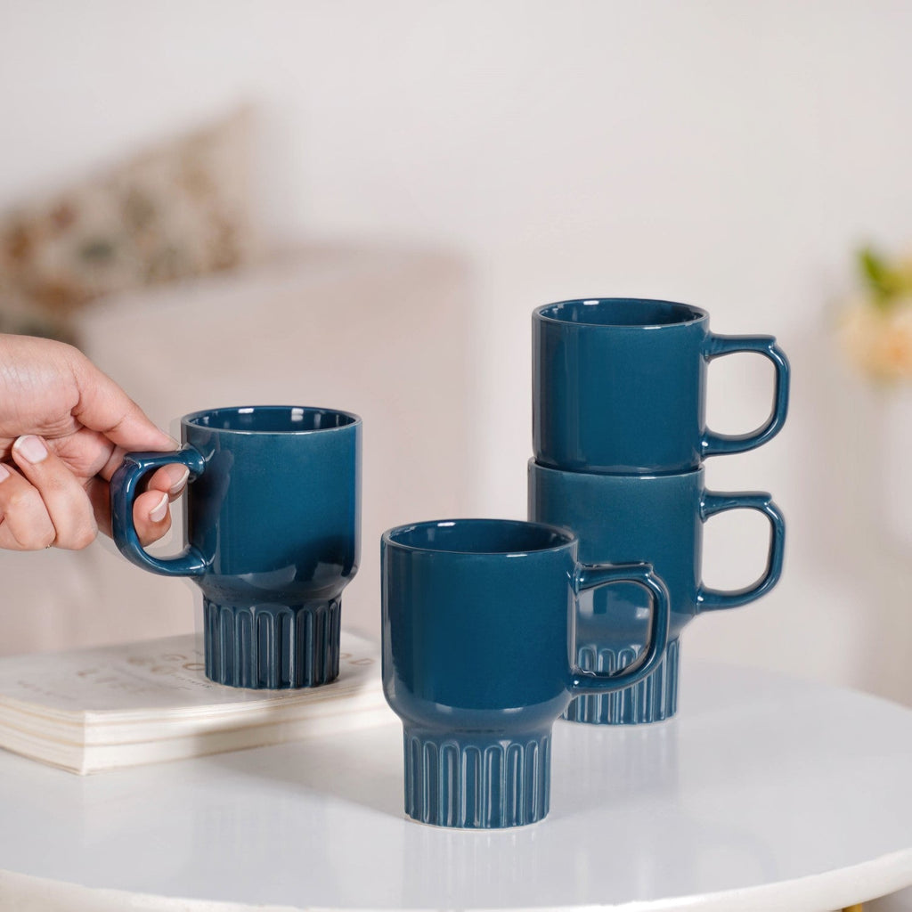 Ribelle Ceramic Stackable Mug Set Of 4 Deep Blue 270ml