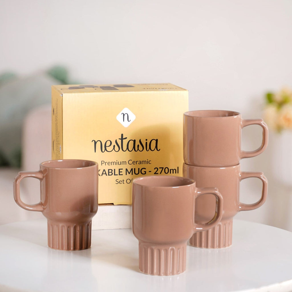 Ribelle Ceramic Stackable Mug Set Of 4 Dusty Pink 270ml