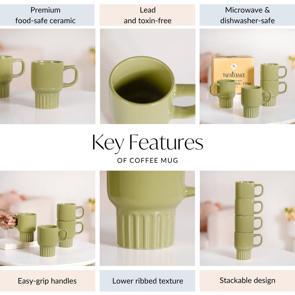 Ribelle Ceramic Stackable Mug Set Of 4 Olive Green 270ml
