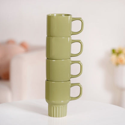 Ribelle Ceramic Stackable Mug Set Of 4 Olive Green 270ml