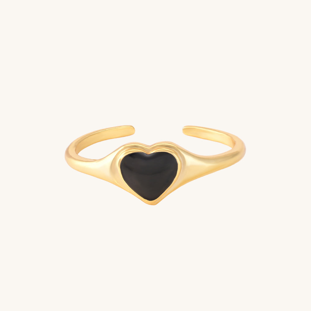 Small Black Heart Ring- 18k Gold Vermeil