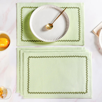 Isabelle Rick Rack Green Cotton Placemat Set Of 4