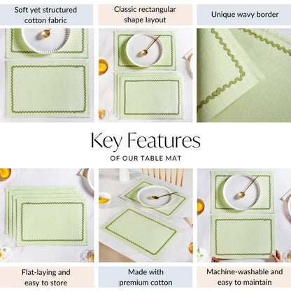 Isabelle Rick Rack Green Cotton Placemat Set Of 4