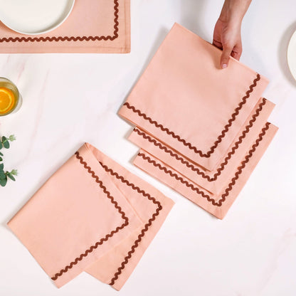 Madeline Peach Cotton Napkin Set Of 4 With Rick Rack