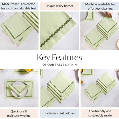 Isabelle Set Of 4 Green Cotton Rick Rack Napkins