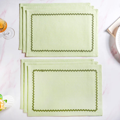Isabelle Set Of 6 Green Table Mats With Rick Rack