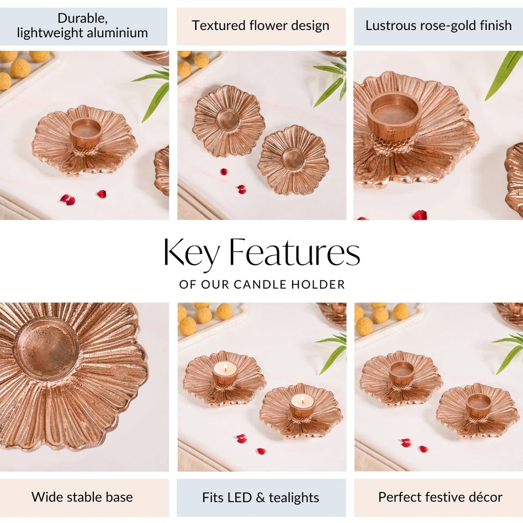 Rose Gold Tealight Candle Holder Set Of 2 In Festive Gift Box