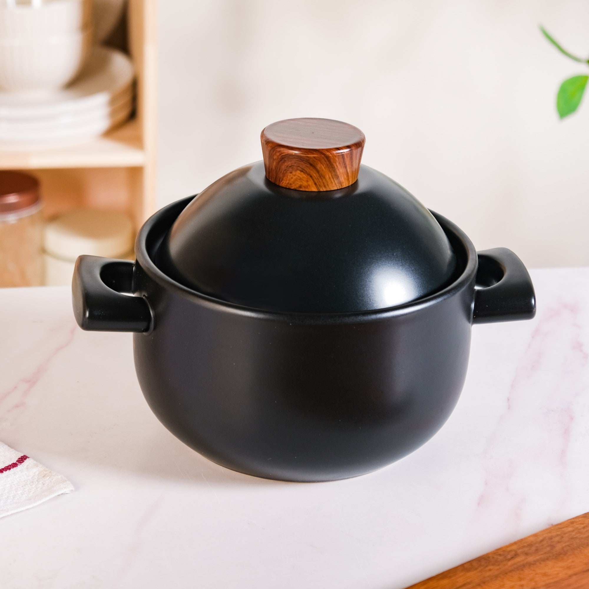 Claymist Black Cooking Pot With Lid 2800ml