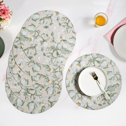 Round Green Poppy Printed Placemats Set Of 6