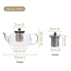 Round Transparent Teapot With Strainer 800ml