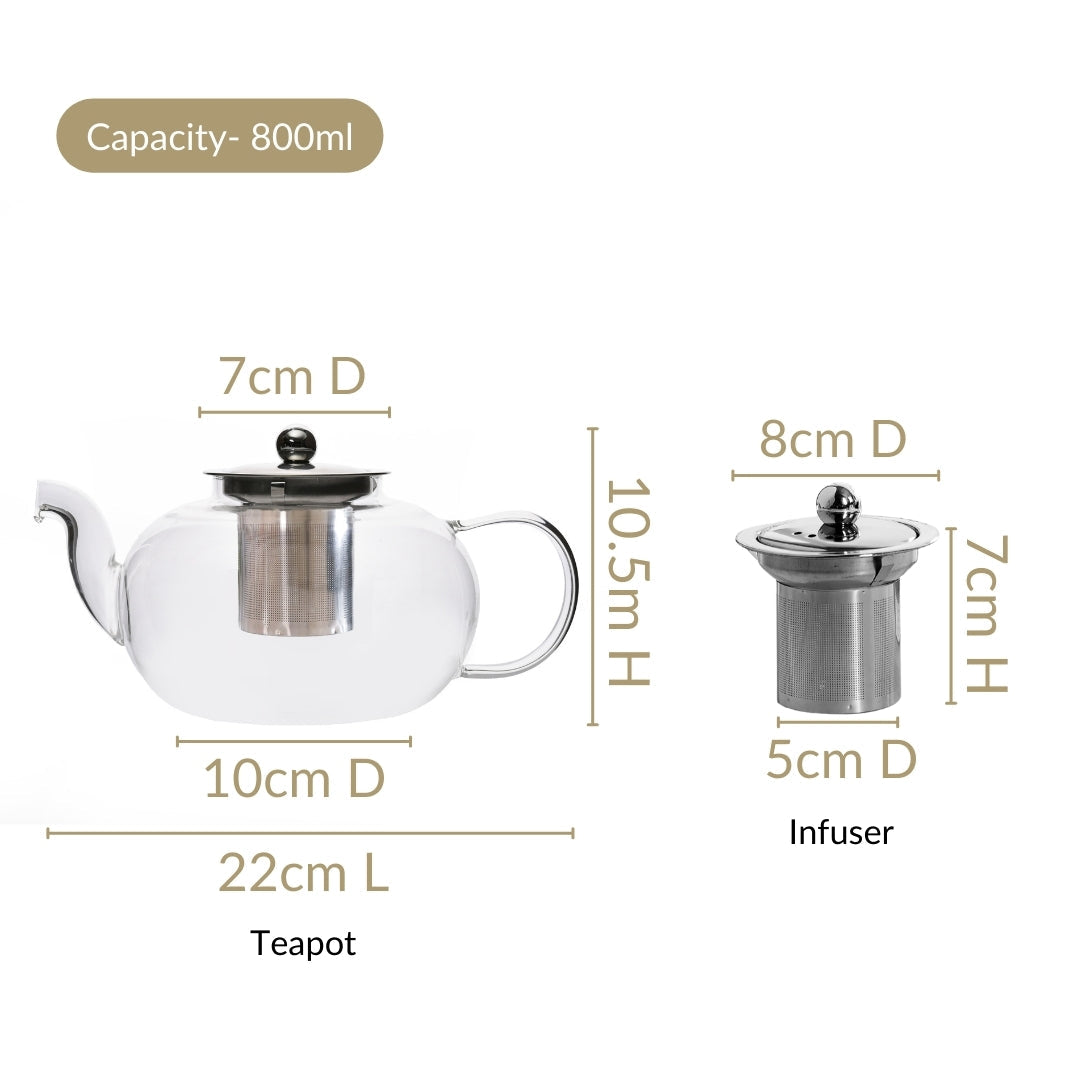 Round Transparent Teapot With Strainer 800ml