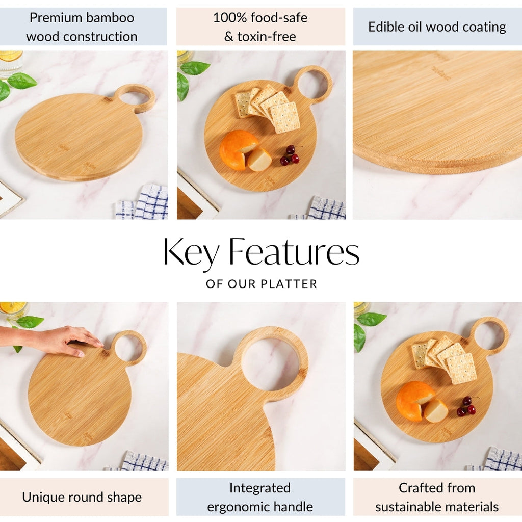 Mod Round Bamboo Serving Platter With Handle 12 Inch