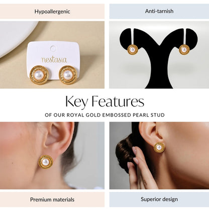 Royal Gold Embossed Pearl Stud