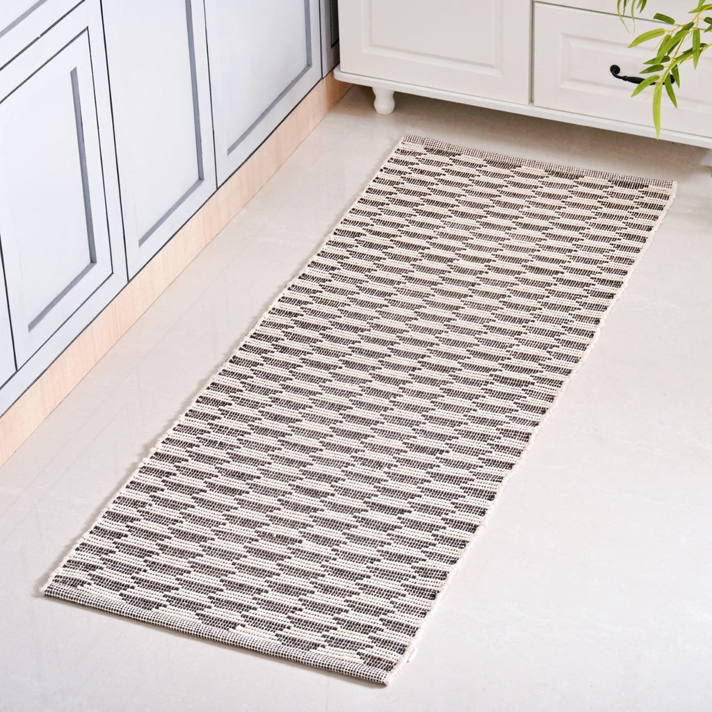 Boho Weave Floor Runner Cotton Mat Brown White 134x50cm