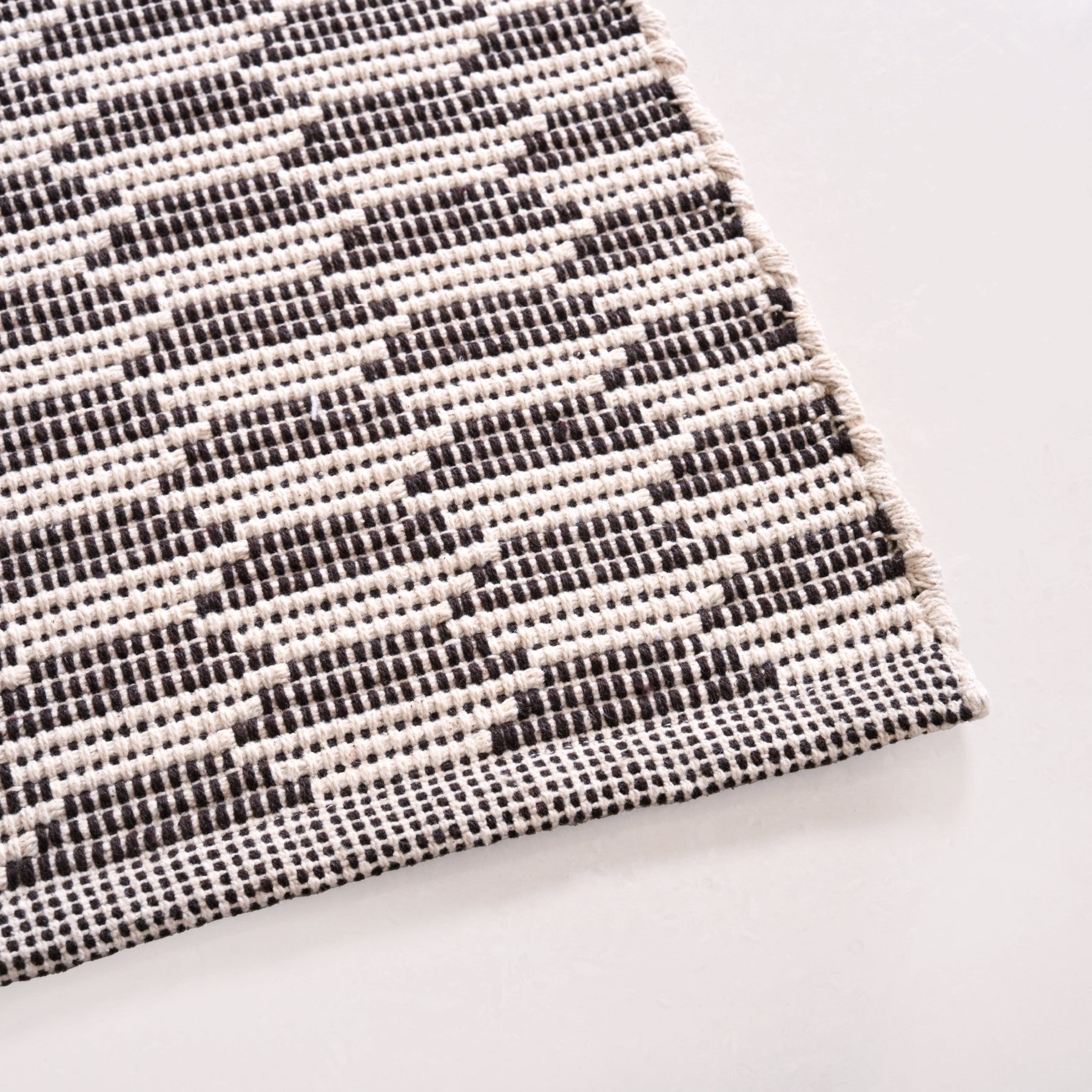 Boho Weave Floor Runner Cotton Mat Brown White 134x50cm