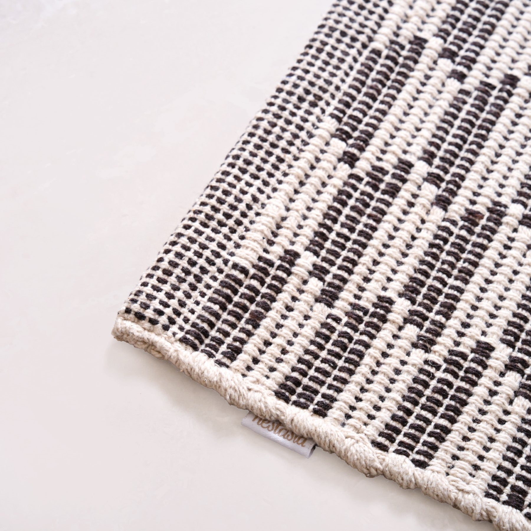 Boho Weave Floor Runner Cotton Mat Brown White 134x50cm