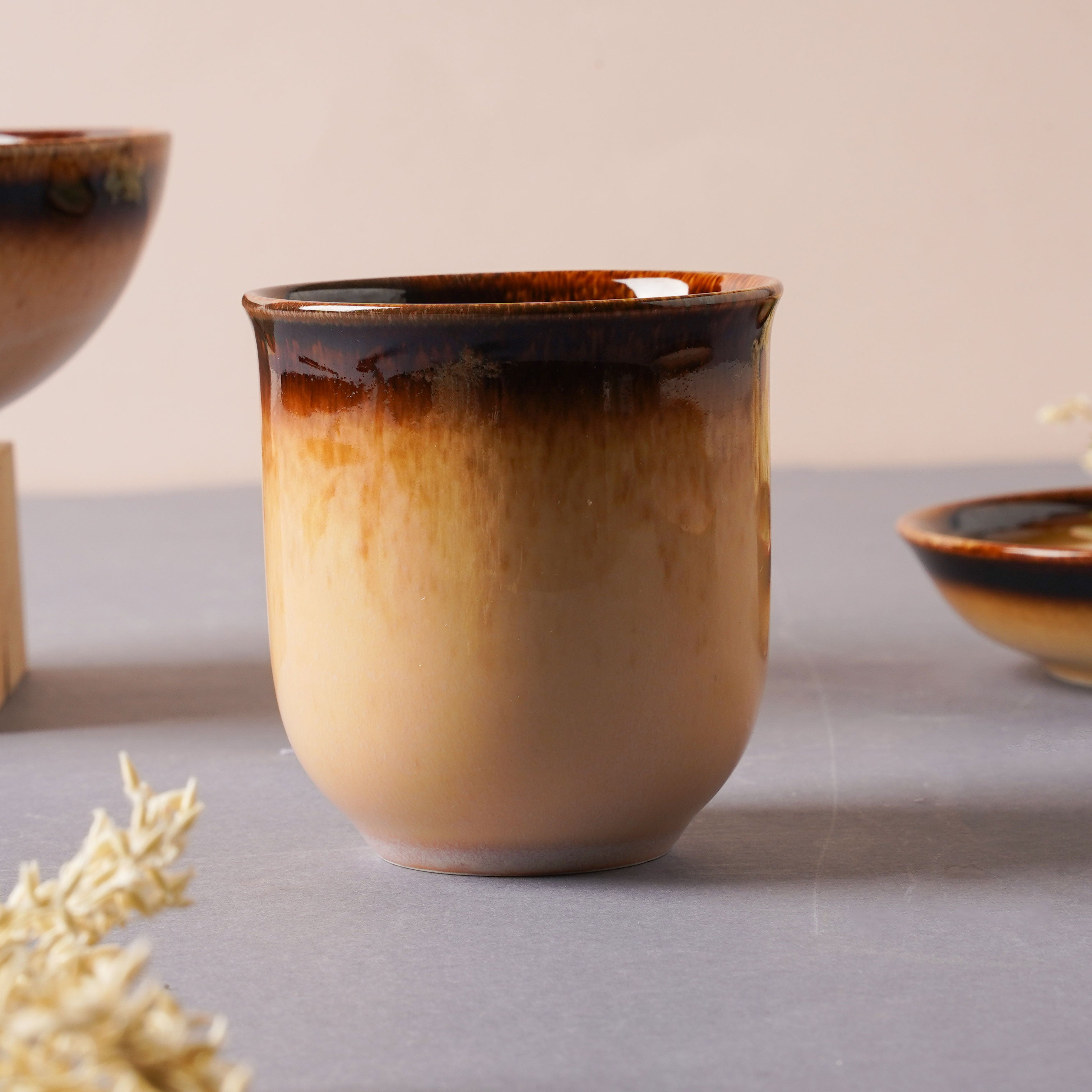 Brown Ceramic dinner set components For One